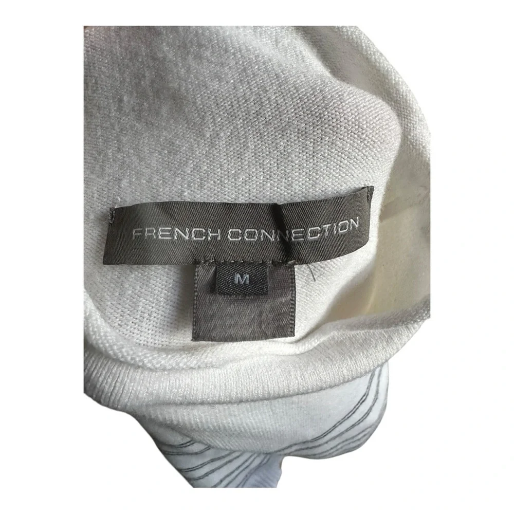 French Connection Babysoft Stripe Funnel Neck Sweater Black White Size M